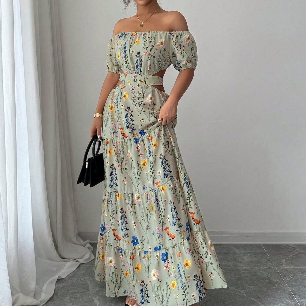 Mint Green Boho Women's Spaghetti Strap Elegant Long Dress - Picture 3 of 5